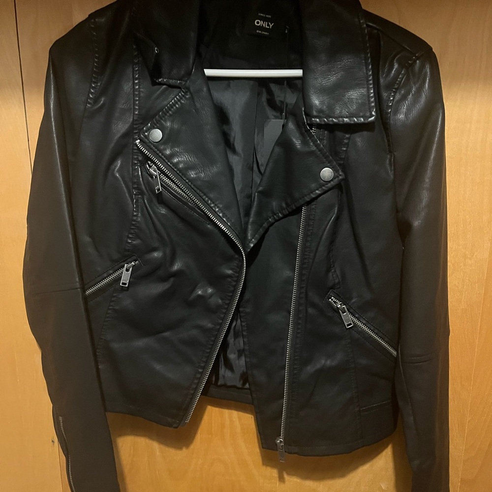 ONLY Women's Black Leather Biker Jacket